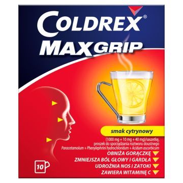 Coldrex MaxGrip, proszek do sporządzania roztworu doustnego w saszetkach, smak cytrynowy, 10 szt.