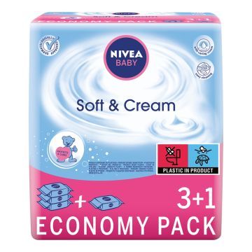 Nivea Baby Soft & Cream, chusteczki dla niemowląt, 4 x 63 szt.