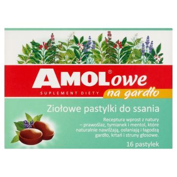 AMOLowe na gardło, ziołowe pastylki do ssania, 16 szt.