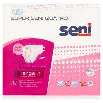 Super Seni Quatro, pieluchomajtki dla dorosłych, rozmiar L, 10 szt.