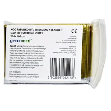 Koc ratunkowy, 160cmx210cm,Greenmed,srebrno-zloty, 1 szt