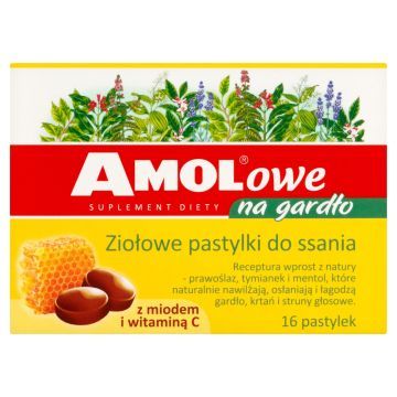 Amolowe na gardło, pastylki do ssania, z miodem i witaminą C, 16 szt.