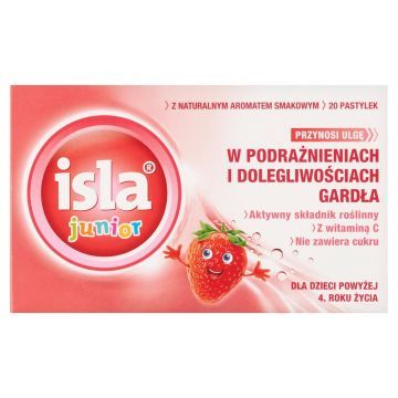 Isla junior, pastylki do ssania, o smaku truskawkowym, 20 szt.