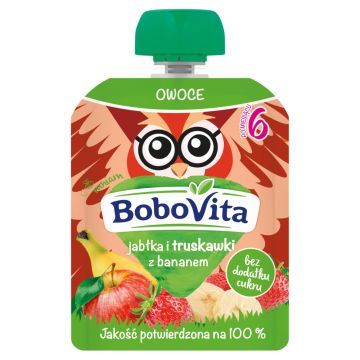 BoboVita, jabłka i truskawki z bananem, mus, 6 m+, 80 g