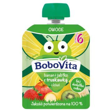 BoboVita, banan i jabłko z truskawka i kiwi, mus, 6 m+, 80 g