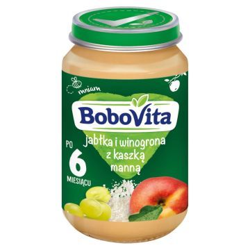 BoboVita, deserek jabłka i winogrona z kaszką manną, 6 m+, 190 g