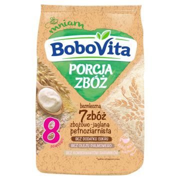 BoboVita Porcja Zbóż, kaszka bezmleczna 7 zbóż, zbożowo-jaglana pełnoziarnista, 8 m+, 170 g