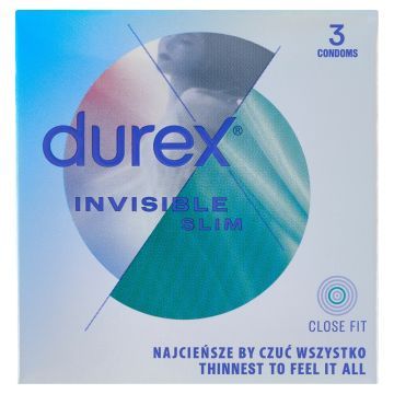Durex Invisible Close Fit, prezerwatywy dopasowane, 3 szt.