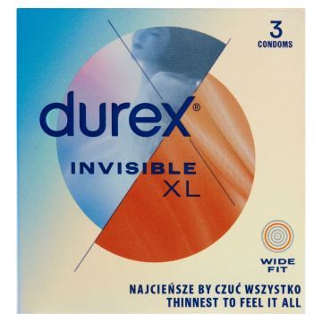 Durex Invisible XL, prezerwatywy powiększone,  3 szt.