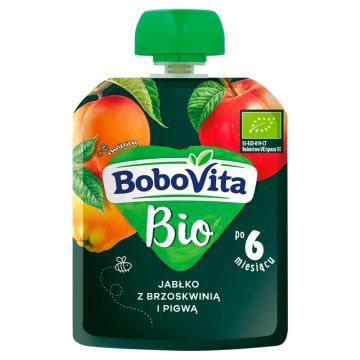 BoboVita Bio, mus jabłko z brzoskwinią i pigwą, 6 m+, 80 g