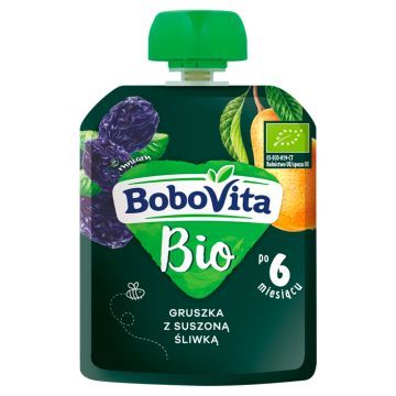 BoboVita Bio, gruszka z suszoną śliwką, mus, 6 m+, 80 g