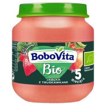 BoboVita Bio, jabłka z truskawkami, 125 g