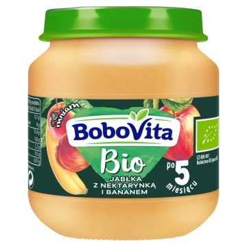 BoboVita Bio, jabłka z nektarynką i bananem, 5 m+, 125 g