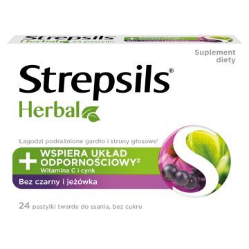 Strepsils Herbal, pastylki do ssania czarny bez i jeżówka, 24 szt.