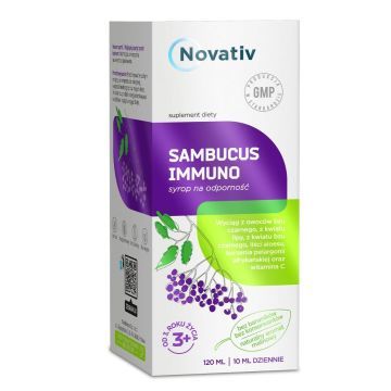 Novativ Sambucus immuno, syrop na odporność, 120 ml