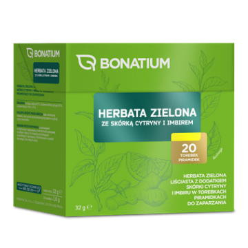 Bonatium Herbata zielona ze skórką cytryny i imbirem, 20 sztuk