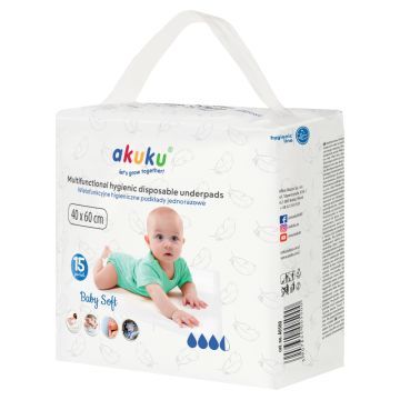Akuku Baby Soft, podkl., jednorazowe, 40x60cm, A0500, 15 szt