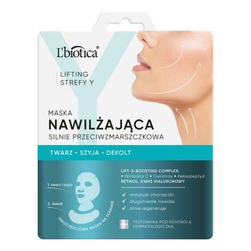 L'Biotica Lifting Strefy Y, maska nawilżająca do twarzy, szyi, dekoltu, przeciwzmarszczkowa, 1 szt.