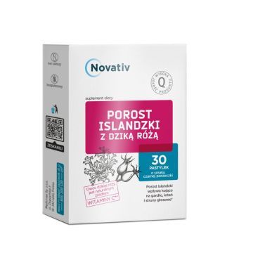 Novativ Porost Islandzki z dziką różą, pastylki do ssania, 30 sztuk