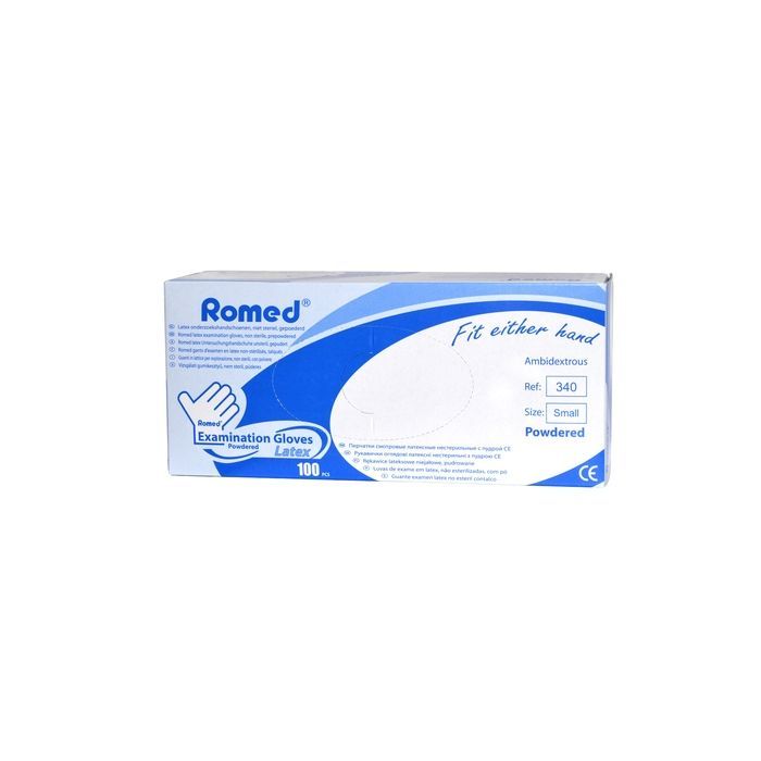 Romed, Lateksowe rękawice diagnostyczne, niejałowe, pudrowane, rozmiar S, 100 szt. main product photo