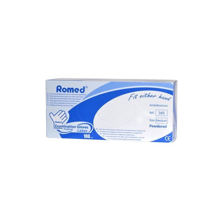 Romed, Lateksowe rękawice diagnostyczne, niejałowe, pudrowane, rozmiar M, 100 szt. main product photo