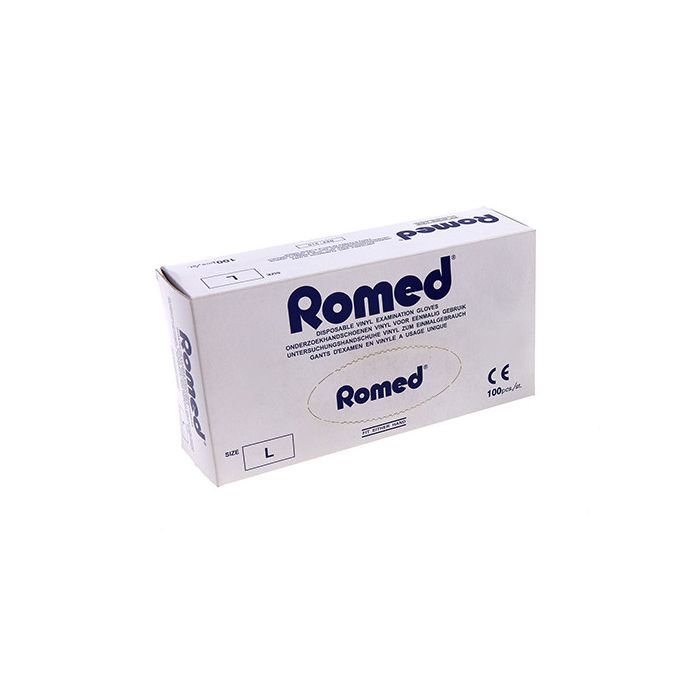 Rękawice diagnostyczne, Romed winylowe niejałowe pudrowane, rozmiar L, 100 szt. main product photo