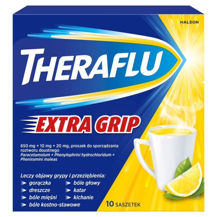 Theraflu ExtraGRIP, 650mg+10mg+20mg, proszek w saszetkach do sporządzania roztworów doustnych, 10 szt. main product photo