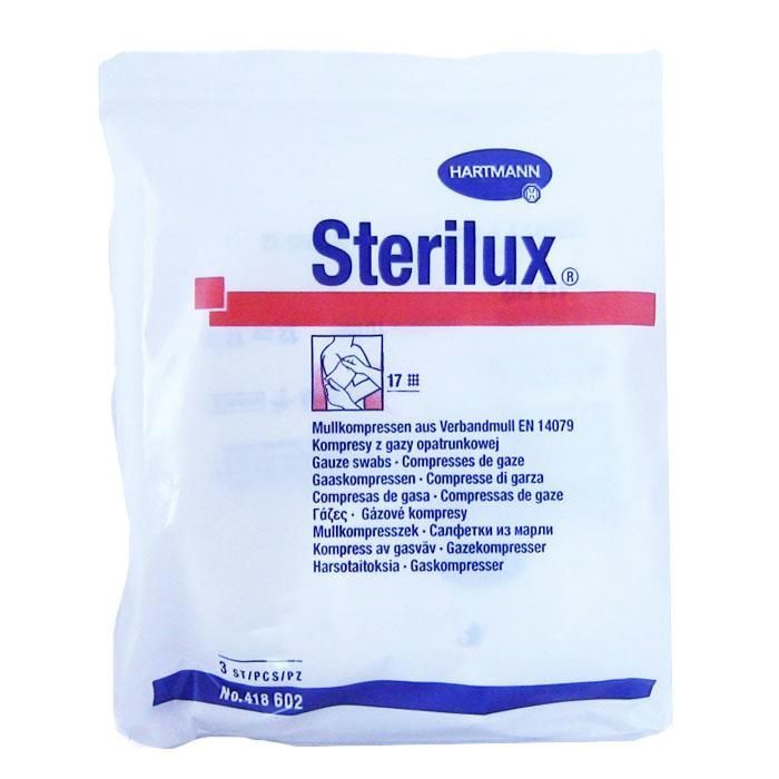 Sterilux, kompresy jałowe 17-nitkowe, 8 warstwowe, 5 cm x 5 cm, 3 szt. main product photo