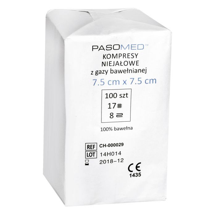 Kompresy gazowe, niejałowe, 17-nitkowe, 8-warstwowe, 7,5 x 7,5 cm, 100 szt. (Pasomed) main product photo