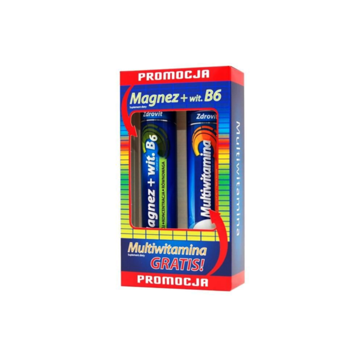 Zestaw Promocyjny Zdrovit Magnez + Witamina B6, tabletki musujące, 24 szt.+ Zdrovit Multiwitamina, 20 szt. GRATIS main product photo