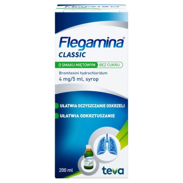 Flegamina, 4 mg/5 ml, syrop o smaku miętowym, bez cukru, 200 ml main product photo
