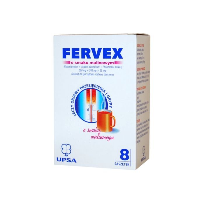 Fervex o smaku malinowym, granulat w saszetkach do sporządzania roztworu doustnego, 8 szt. main product photo