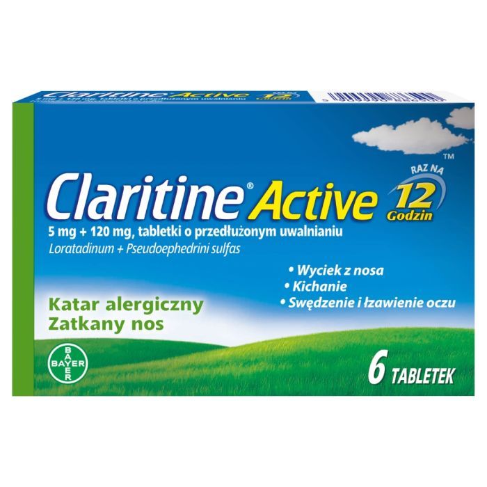 Claritine Active, 5 mg + 120 mg, tabletki o przedłużonym uwalnianiu, 6 szt. main product photo