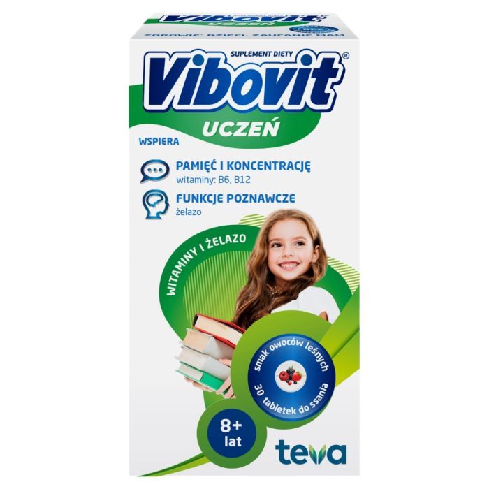 Vibovit Uczeń, tabletki do ssania, smak owoce leśne, od 8 lat, 30 szt. main product photo