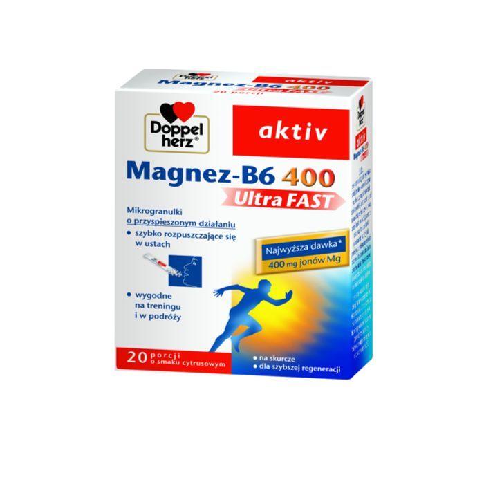 Doppelherz aktiv Magnez-B6 UltraFAST 400, granulki musujące w saszetkach, 20 szt. main product photo