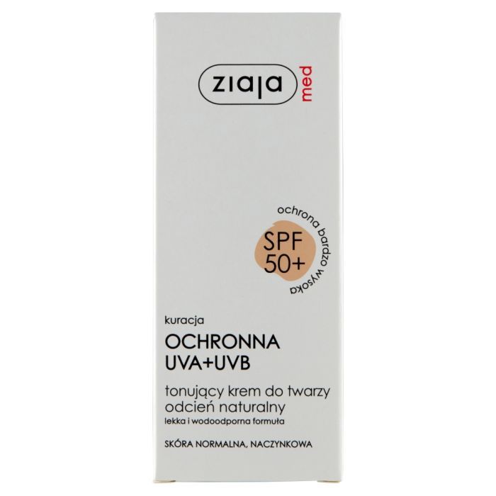 Ziaja Med, tonujący krem do twarzy, SPF 50+, odcień naturalny, skóra normalna/naczynkowa, 50 ml main product photo