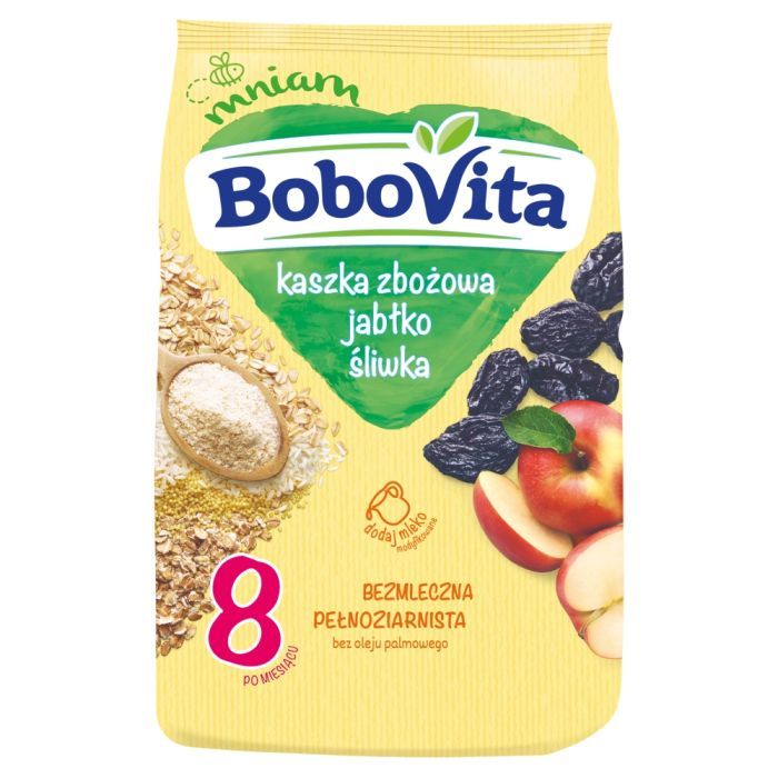 BoboVita, kaszka zbożowa, jabłko i śliwka, 8m+, 180 g main product photo
