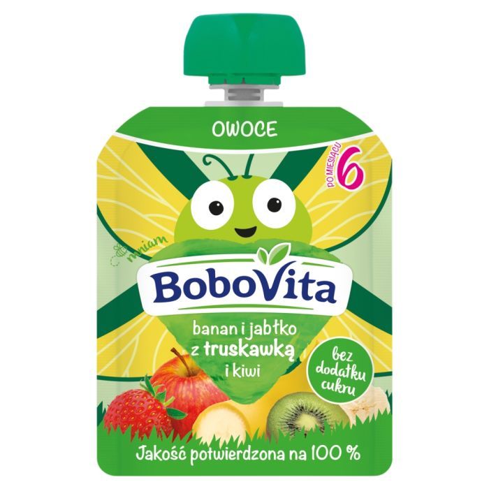 BoboVita, banan i jabłko z truskawka i kiwi, mus, 6 m+, 80 g main product photo