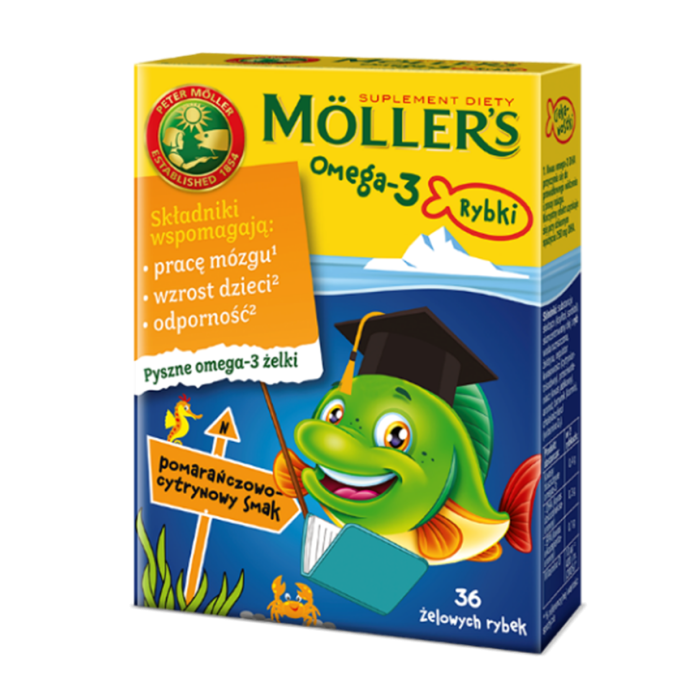 Mollers Omega-3 Rybki, żelki, smak pomarańczowo-cytrynowy, 36 szt. main product photo