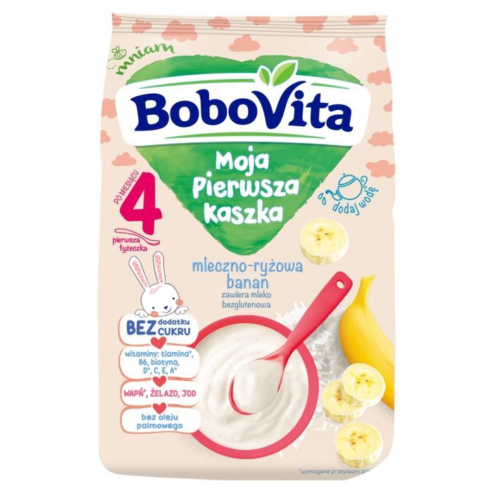 BoboVita Moja Pierwsza Kaszka, mleczno-ryżowa, banan, bez dodatku cukru, 4 m+, 230 g main product photo