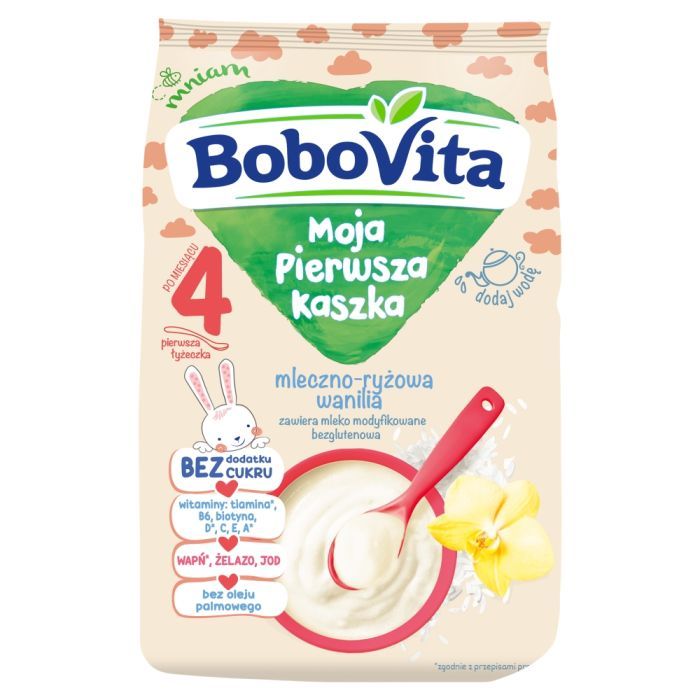 BoboVita Moja Pierwsza Kaszka, mleczno-ryżowa, wanilia, bez dodatku cukru, 4 m+, 230 g main product photo