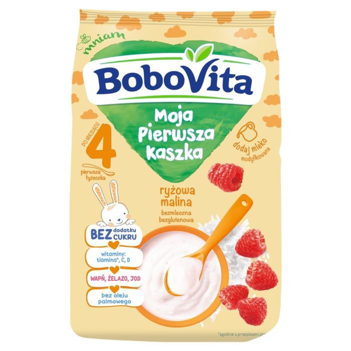 BoboVita, kaszka, ryzowa, malina, bez cukru, po 4 m-cu, 180g main product photo