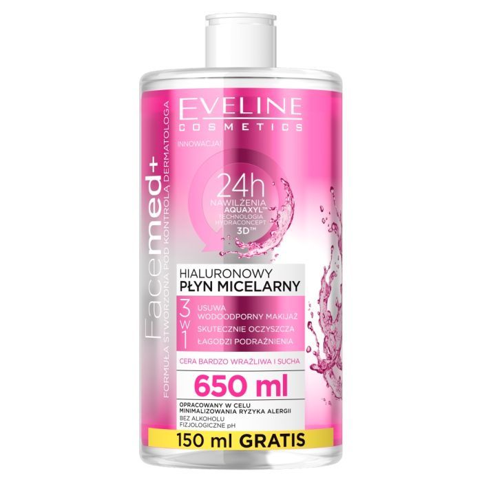 Eveline Facemed+, plyn, micel.,hipoalerg,hialur.,500ml+150ml main product photo