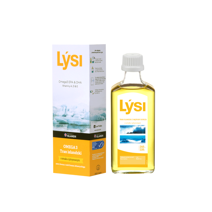 Lysi Tran islandzki o smaku cytrynowym, olej, 240 ml main product photo