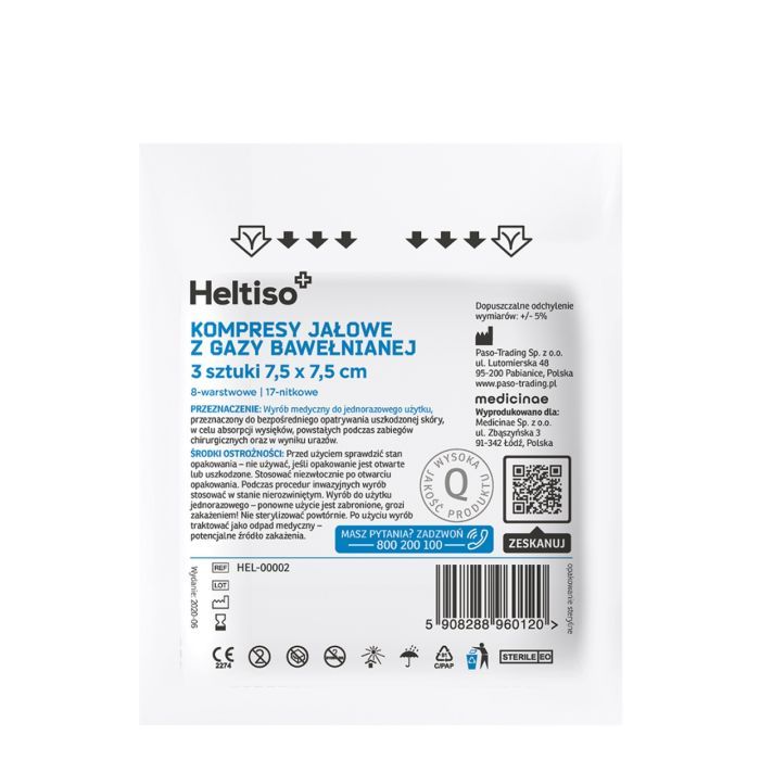Heltiso kompresy jałowe z gazy bawełnianej, 7,5 cm x 7,5 cm main product photo