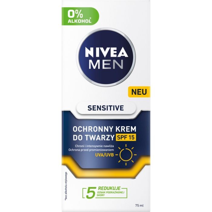 Nivea For Men, krem, ochr.,nawilz.,SPF 15,Sensitive, 75 ml main product photo