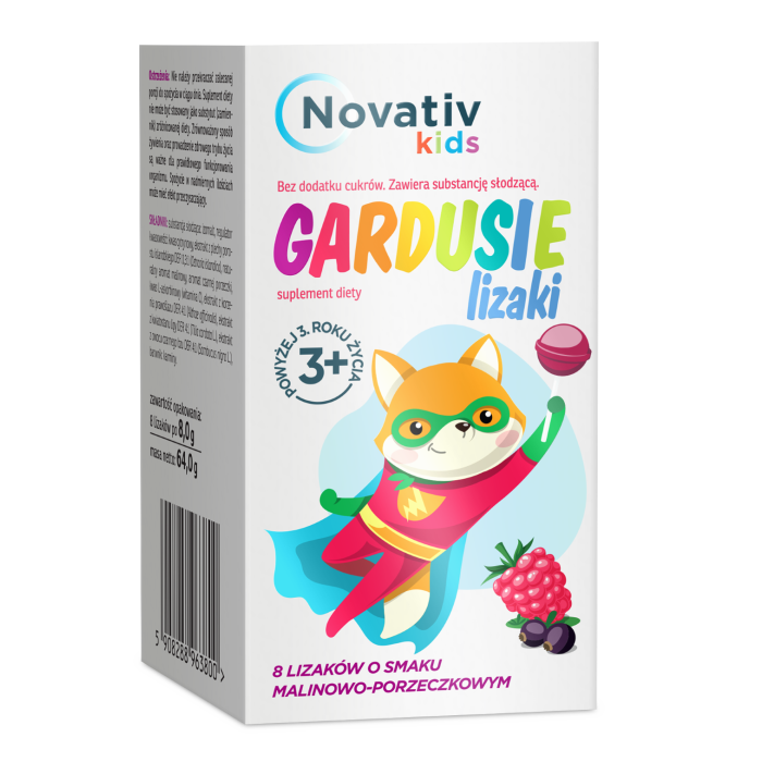 Novativ kids Gardusie, lizaki o smaku malinowo-porzeczkowym, 8 sztuk main product photo