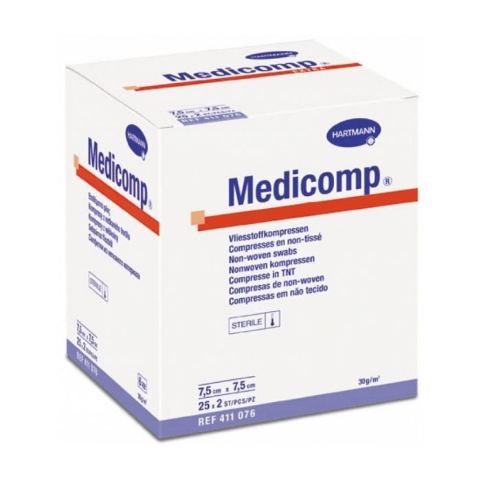 Kompres włóknisty jałowy Medicomp, 4 warstwowe, 7,5 cm x 7,5 cm, 50 szt. main product photo