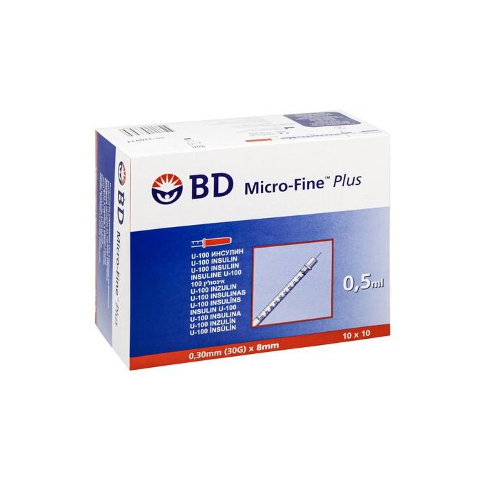Strzykawka insulinowa BD Micro-Fine Plus, 0,5 ml, U100 z igłą G30, 100 szt. main product photo