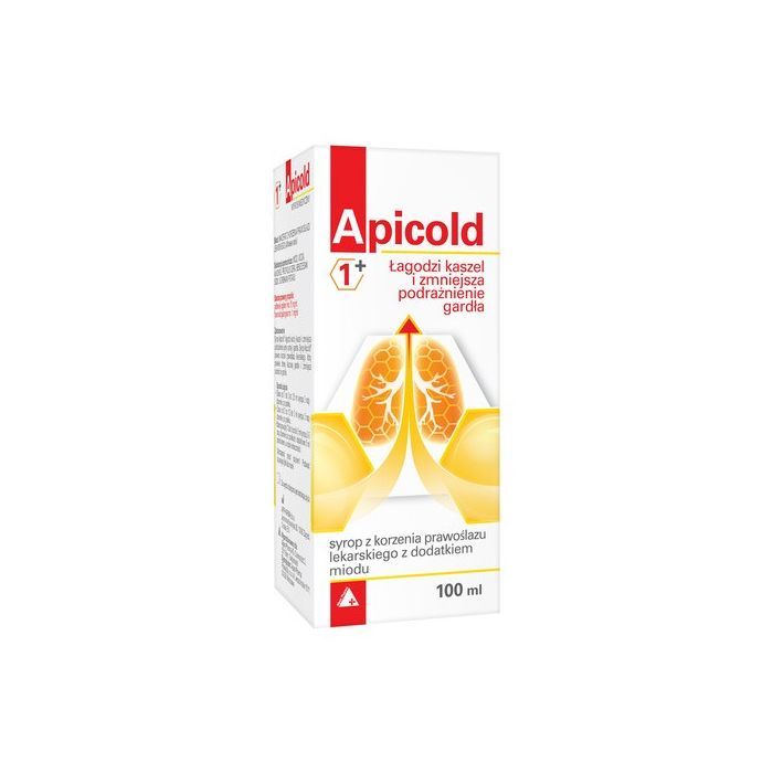 Apicold 1+, syrop z korzenia prawoślazu, z dodatkiem miodu, 100 ml main product photo